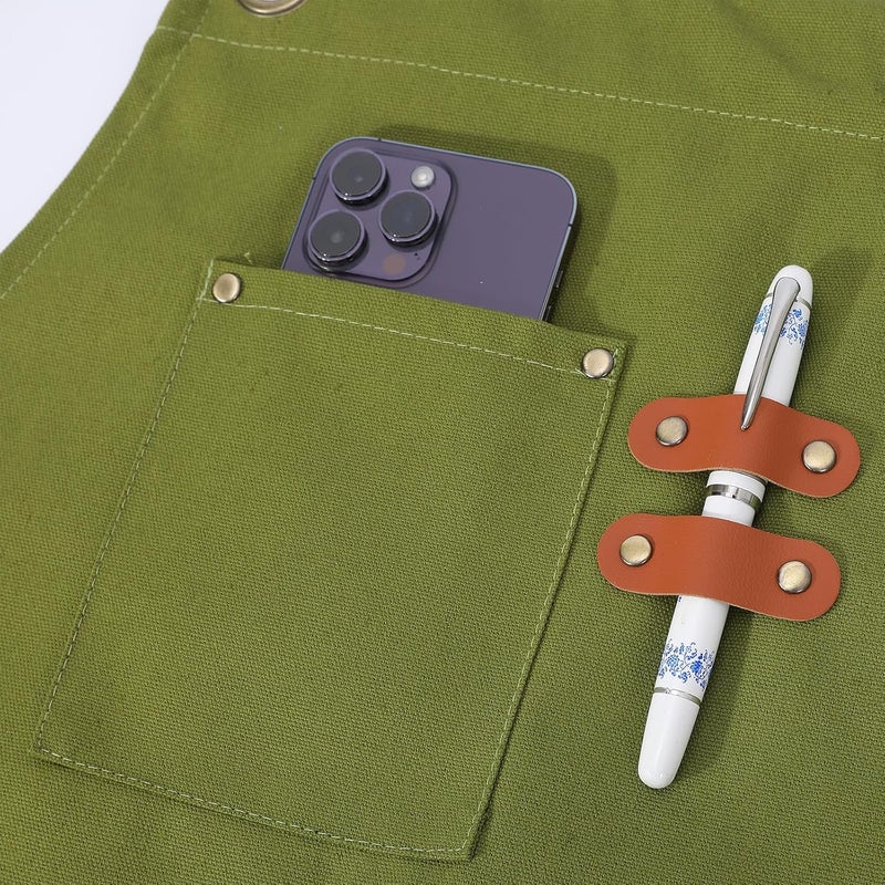 AFUN Chef Aprons for Women Men with Large Pockets, 12-Ounce Cotton Canvas Cross Back Water Repellent Apron (Army Green) - Image 5